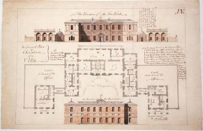 Plan au sol et élévations pour une villa substantielle, 1770 - Stephen Riou